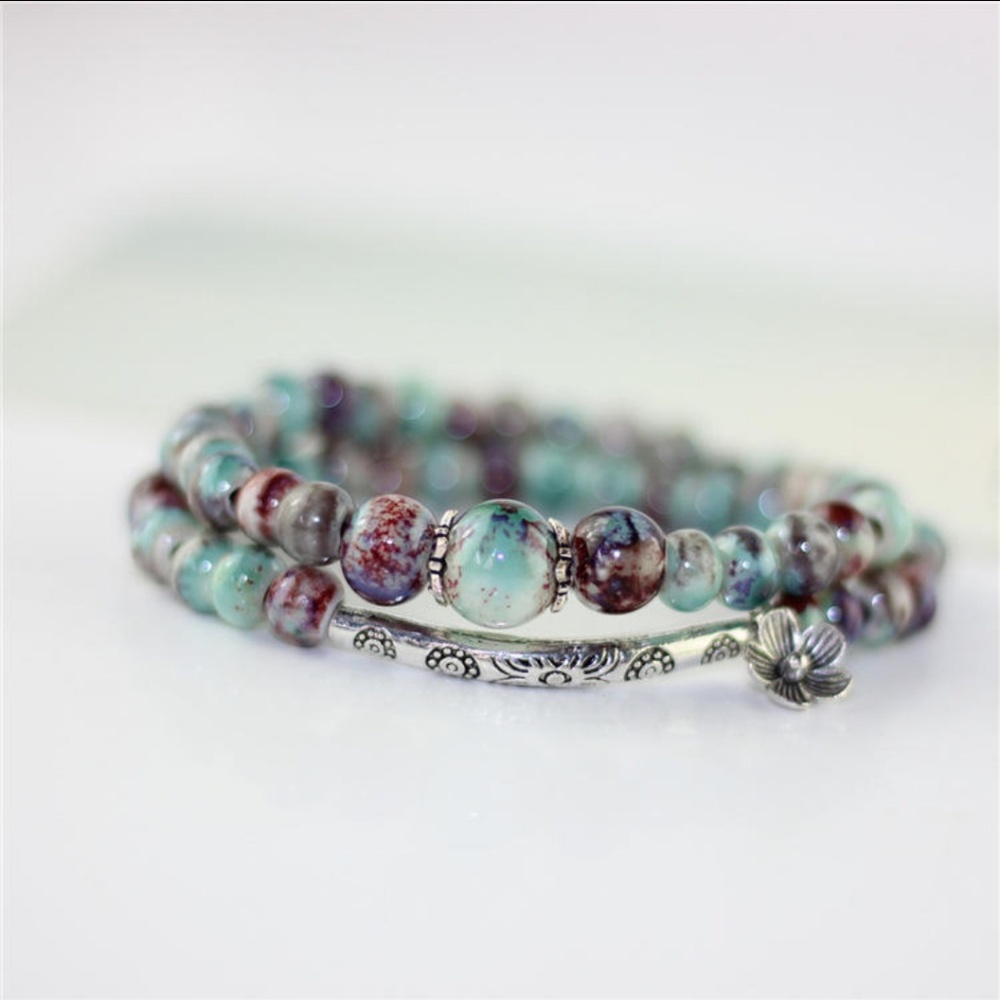 Beaded Floral Charm Wrap Bracelet - Picture 3 of 7